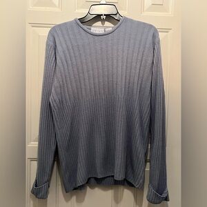 Russ Light Blue Crew Neck Sweater with Slimming Ribbed Design